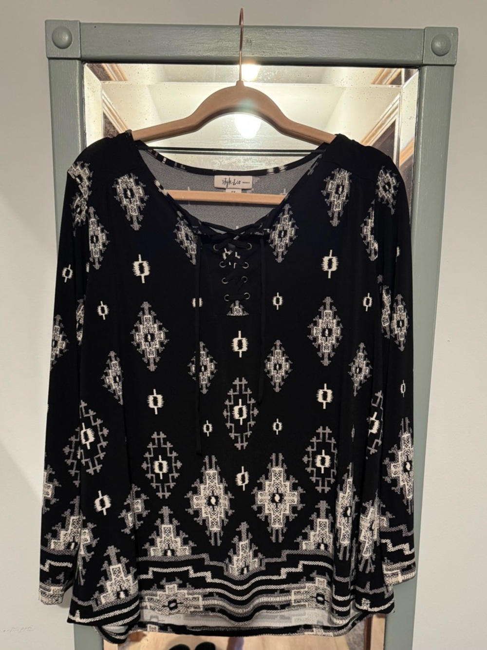 Style & Co. Black Lace-Up Aztec-Print Tunic